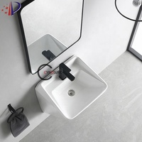 Nouveaux Produits 2026 – Lavabo Mural Rectangulaire Multifonctionnel Blanc en Céramique pour Salle de Bain, à Poser sur Comptoir ou à Suspendre