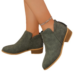 Bottines à lacets rétro de haute qualité et bon marché, couleur unie, en cuir PU, plates, courtes, pour femmes - Product Image 5