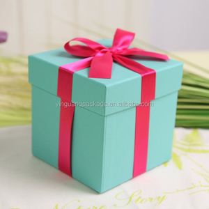 Fresh Custom Size Blue Square <b>Wedding</b> Door Gift <b>Box</b> With Ribbon - Product Image 5