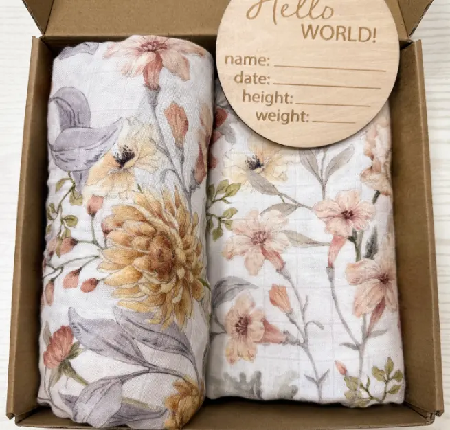 Cobertor de algodão orgânico GOTS para berço de bebê, conjunto de lençóis de musselina de bambu com estampa digital personalizada