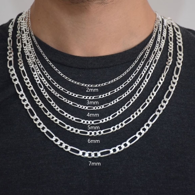 Sterling Silver 925 Jewelry 3/4/5/6mm Real Solid 925 Sterling Silver Figaro Chain 925 Silver Figaro Necklace for Men Women