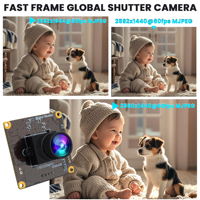 ELP 50fps 5MP Global Shutter Módulo de cámara USB sin lente de distorsión Alta velocidad 1440P 60fps Mini PC Cámara para transmisión en vivo
