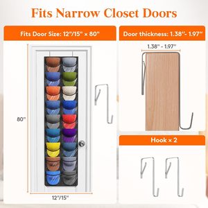 Over The Door Hat Organizer 18 Pockets Clear Deep Hanging Storage For Baseball Caps <b>Coat</b> And Cap Rack With 2 <b>Hooks</b> - Product Image 5