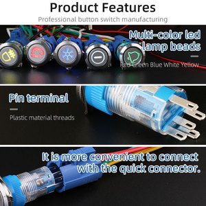 16mm Nút nhấn màu xanh lá cây màu LED chiếu sáng 12 Volt spdt 5 pin vỏ nhựa phẳng đầu tròn nút tạm thời chuyển đổi - Product Image 2