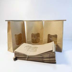 Sacs en papier kraft marron personnalisés avec fenêtre transparente, étanches, de qualité alimentaire, avec fermeture à lien métallique, fabriqués sur mesure en usine - Product Image 1