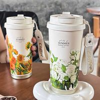 Tasse à café isotherme double paroi en acier inoxydable 316 Lily Valley, motif floral, gourde portable double usage pour l'extérieur