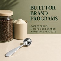 Cuillère doseuse en acier inoxydable avec logo personnalisé et emballage sur mesure pour les marques de café et de lait en poudre, commandes en gros personnalisées