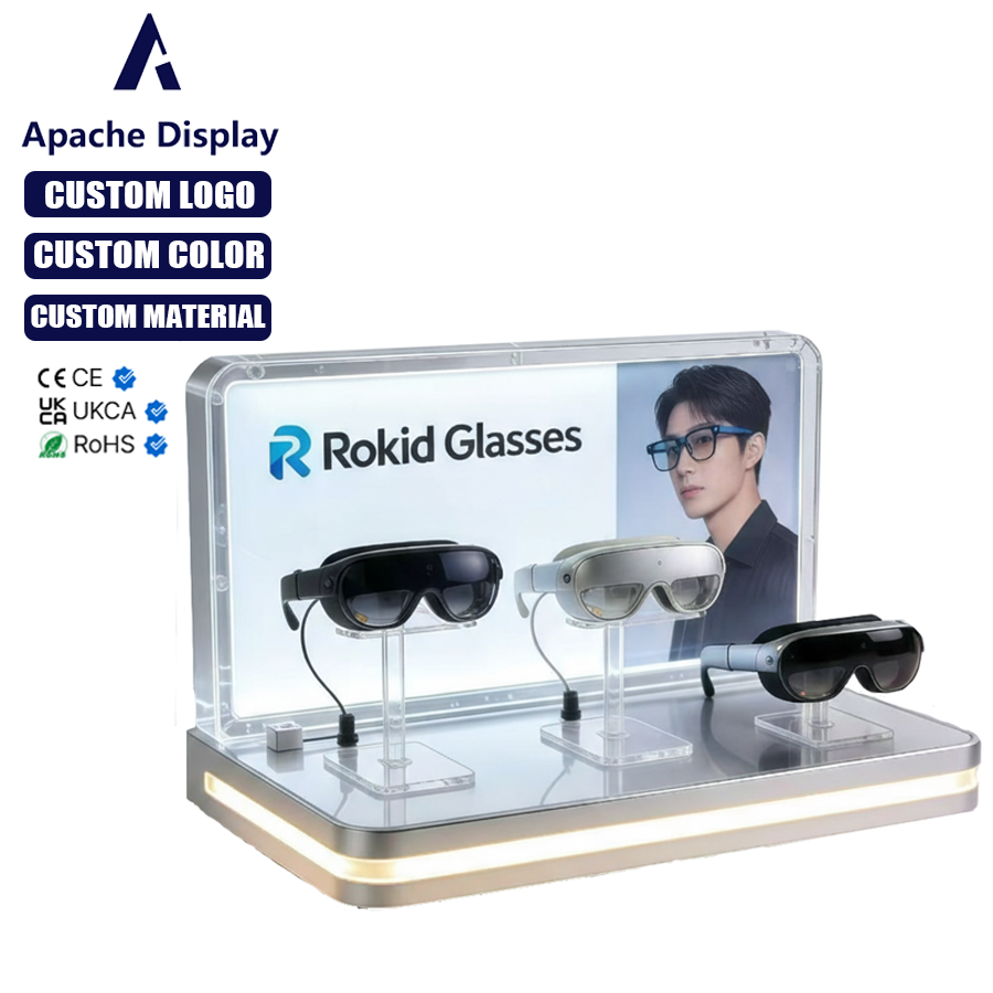 Apache Custom Acrylic Desktop AI Smart Glasses Display Stand with LED Light Box Eyewear Showstand for Electronic & Retail Store — view 4