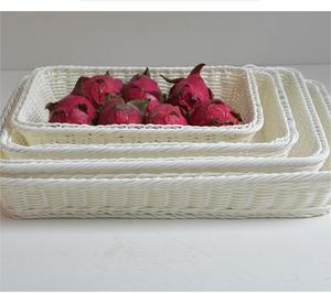 Huangtu Nhựa <span class=keywords><strong>PP</strong></span> Mây Lưu Trữ Giỏ Hình Chữ Nhật Máy Tính Để Bàn Đồ Ăn Nhẹ Bánh Mì Giỏ Handmade Mây Dệt Phục Vụ Khay Cho Nhà Bếp - Product Image 6