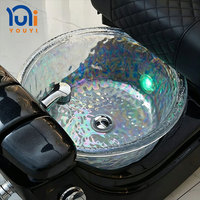 Fauteuil de pédicure noir avec bain de pieds en verre, fauteuil de pédicure électrique inclinable avec massage pour usage professionnel en salon
