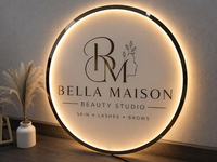 Enseigne néon LED 3D personnalisée en acrylique rétroéclairée, enseigne néon ronde dorée pour la décoration de salon de coiffure/barbier