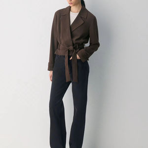 Chaqueta Corta Estilo Oficina para Mujer, Color Marrón, con Cinturón Decorativo, Estilo Casual y Formal - Product Image 4