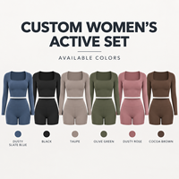 Ensemble deux pièces personnalisé pour femme, col carré, short de sport taille haute pour la gym, l'exercice et les activités de marche en ville