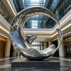 Sculptures en acier inoxydable poli, style abstrait moderne, sur mesure, pour hall d'hôtel, en forme de croissant creux - Product Image 2