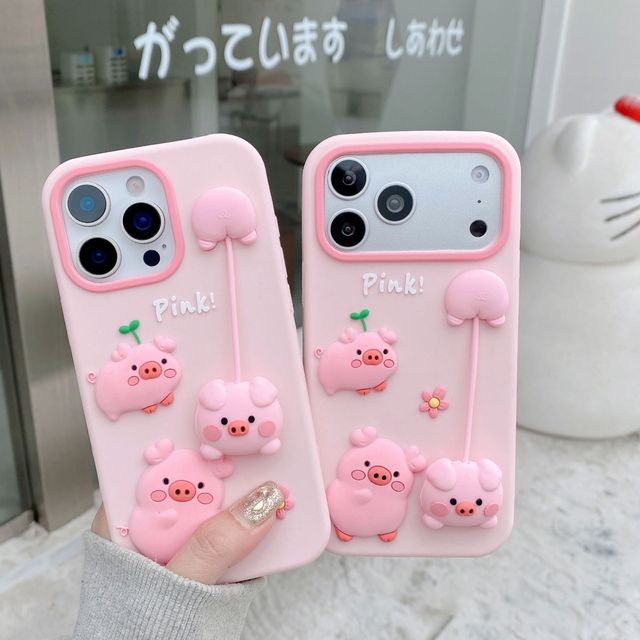 Pink Pendant Pig Phone case for iphone 17 Pro Max 3D Cartoon Pink Pig Silicone Phone Case for iPhone 12 13 14 15 16 Pro Max
