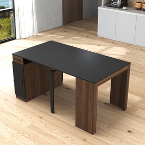Table à manger en bois massif multifonctionnelle extensible en forme de L avec espace de rangement intégré, design gain de place, écologique et durable - Product Image 3