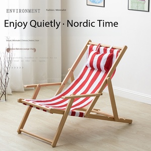 Sedia <span class=keywords><strong>da</strong></span> Spiaggia Pieghevole con Telaio in Legno Naturale Regolabile, Tessuto in Tela a Righe Classico e Poggiatesta Imbottito - Product Image 3