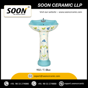 Lavabo sur pied en céramique monobloc de luxe pour la maison, design moderne, avec montage de robinet monotrou, capacité personnalisable - Product Image 4