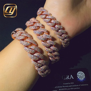 Pulsera de Moissanita que Pasa el Test de Diamantes, 12-15MM, Joyería Hip Hop, Plata de Ley 925, Certificado GRA, Pulsera de Eslabones Cubanos - Product Image 2