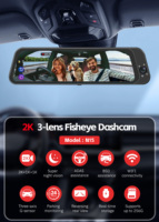 Carlover 4K 3 Kanal Kamera Mobil Depan Belakang Layar 9.66 Inci GPS WIFI ADAS AI Dashcam Perekam Video Rekaman Berulang Tahan Air