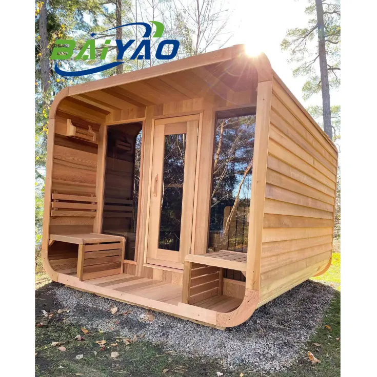 OEM&ODM Wellness Outdoor Spa Sauna 4 6 Person Shower Dry Steam Red Cedar Heathy Spa Tub Sauna Room