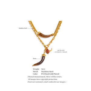 JINYOU 2748 신상품 가을 수지 다크 브라운 아이보리 펜던트 목걸이 스테인레스 스틸 골드 도금 더블 레이어 긴 체인 목걸이 - Product Image 6