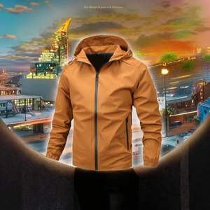 แจ็คเก็ตบอมเบอร์กันลมสำหรับผู้ชาย, เสื้อมีฮู้ดปรับแต่งได้แบบมีซิปด้านหน้าสำหรับกีฬากลางแจ้งผ้าโพลีเอสเตอร์/ ผ้าฝ้ายทรงหลวมฤดูใบไม้ร่วง - Product Image 3