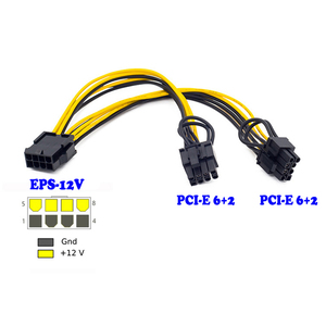 EPS CPU 12V, 8Pin Ke Dual 8 (6 + 2) Pin PCIE Kabel Catu Daya Motherboard Splitter 18AWG Ekstensi 8 Pin Ke 6 2 Pin 20Cm - Product Image 2