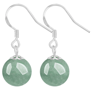 Natural genuine jade green round beads <b>earrings</b> in S925 <b>silver</b> <b>set</b> with jade stones. Fashionable women's <b>earrings</b> - Product Image 5