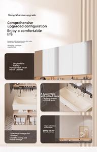 Meuble-lavabo mural crème avec vasque en pierre intégrée, <span class=keywords><strong>miroir</strong></span> et étagère de rangement pour projets - Product Image 6
