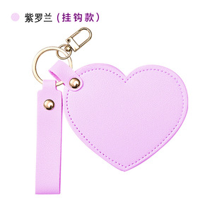 Customized Cute Pocket Heart-shaped PU Leather Mini Mirror Keychain 10x Magnification Portable Mirror Key Chain for Hanging Bag