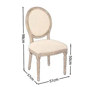Gaya antik Eropa bundar Oval kembali kain kayu mewah French XV Louis kursi makan Modern