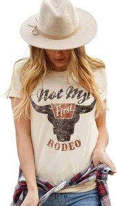 Western Vintage Bull Head HOWDY WALLEN RODEO Imprimé à manches courtes O Neck Tee Shirts Tops - Product Image 4