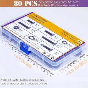 M8 Hex Bolts Nuts Washers Assortment Kit 80Pcs Black 12.9 Grade Alloy Steel For Standard Use - Product Image 2