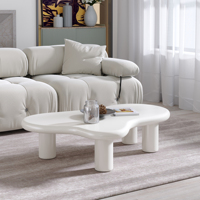 Voxhome Table basse en bois MDF blanc en forme de nuage crème moderne Panneau irrégulier noir pour meubles de salon