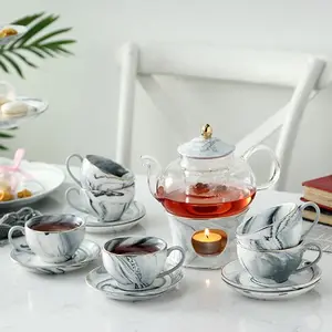 ชุดถ้วยชาและกาแฟขอบสีทองลายครามสำหรับใช้ในครัวดีไซน์ทันสมัยดีไซน์สร้างสรรค์ใหม่