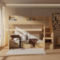 Cama Alta de Madera Maciza Personalizable con Escalera y Cajones de Almacenamiento, Cama Resistente para Niños con Área de Juego para Dormitorio o Apartamento Pequeño