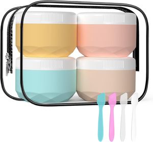 Ensemble de pots en silicone ronds pour crème pour le visage et les yeux de 50 ml et 75 ml, contenants cosmétiques vides à presser pour les articles de toilette de voyage - Product Image 1