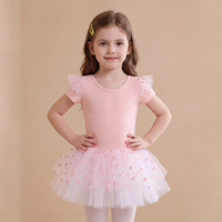 Maillot de Ballet para Niñas Pequeñas con Falda Tutú, Volantes, Manga Corta, Lazo Trasero y Tul de Puntos para Actuaciones de Danza