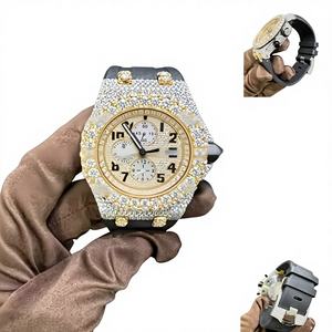 Montre en verre moissanite ronde sertie de pierres, avec mouvement automatique en acier inoxydable, résistance à l'eau 10 bars, fermoir de bracelet - Product Image 1
