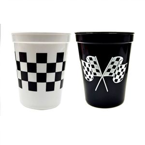 16oz Race Car Theme Party Cups with Straws - Black and White Checkered Flag <b>Plastic</b> <b>Drinkware</b> Set for Kids Birthday - Product Image 3