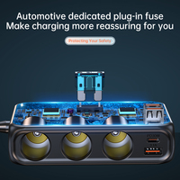 Adaptor Pemisah Pemantik Rokok Mobil 3 Soket Tekstur Serat Karbon PD USB C Pengisian Cepat Sakelar Independen Kit Monitor