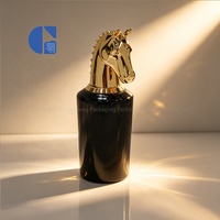 Flacon de parfum de luxe en verre vide avec tête d'animal dorée, vaporisateur 100 ml rechargeable pour emballage de marque de parfum haut de gamme