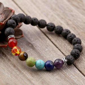 Q818 천연석 염주 팔찌 블랙 라바스톤 다이어트 행운 비즈 팔찌 - Product Image 4
