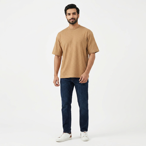 T-shirts courts pour hommes en gros, décontractés, simples, d'été, coupe classique, couleur unie, respirants, col rond, lavés, personnalisés, lourds, vierges - Product Image 1