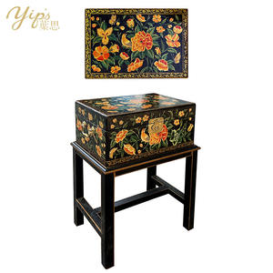 Mesa Consola de Madera Sólida Serie Americana Yips LD-2410-2311, Estilo Moderno de Mediados de Siglo, Hecha a Mano con Patrón Floral para Sala de Estar o Dormitorio - Product Image 1