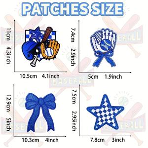 Tema de beisebol Ferro no <span class=keywords><strong>Patch</strong></span> Set Blue Helmet Glove Star Bow Bordado Applique para DIY Jacket Roupas Sacos Decoração - Product Image 3