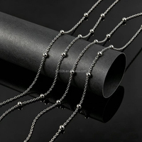 Collier chaîne plate en acier inoxydable, chaîne à maillons soudés en forme de O avec perles rondes de 3 mm, chaîne de bijoux DIY