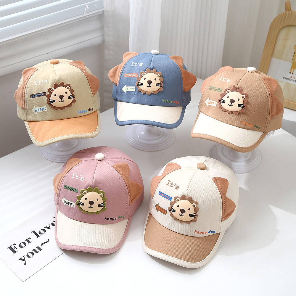 New Spring Style Cotton Baseball Caps for Kids Cute Lion Leather