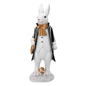 Promotional Holiday Gifts Easter Bunny Statue Resin Gentleman Rabbit Decoration for home